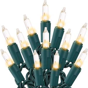 Christmas Lights 50 Count Clear Mini Lights Green Wire UL Certified Connectable Warm White String Lights for Christmas Decor (50 Count 13FT)