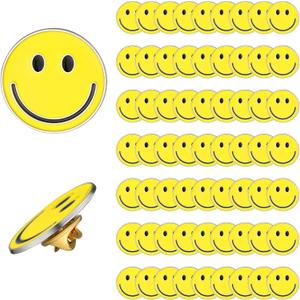 60 Pack Happy Face Lapel Pins Bulk Cute Smile Pinback Buttons Funny Teacher Pins for Students Kids Clothes Backpacks Decoration (Yellow)