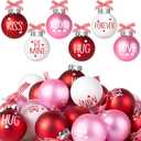 24Pcs Valentines Day Ball Ornaments, 2.36Inch Red Pink White Hanging Balls for Tree, Letter Hanging Baubles Valentine's Day Party Supplies for Wedding Home Anniversary Decor