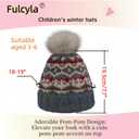 Kids Winter Knit Beanie Hat for Boys Girls Age 3-8 with Faux Fur Pom Warm Fleece Lined