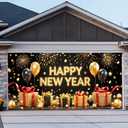 13x6ft Happy New Year Garage Door Banner Luxury Golden Black Balloons Backdrop New Year's Eve Garage Door Cover Decoration for Celebration Party Indoor Outdoor House Wall