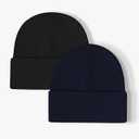 ZOORON 1&2 Unisex Thick Knitted Beanie for Men Women Cuffed Plain Hat Winter Slouchy Ski Beanies Black/ Navy