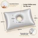 Rectangular Satin Silk Piercing Pillow, Soft High Resilience PP Cotton Ear Pillow with Central Hole for Side Sleepers, Comfort Pressure Relief Donut Sleep Cushion (Gray)