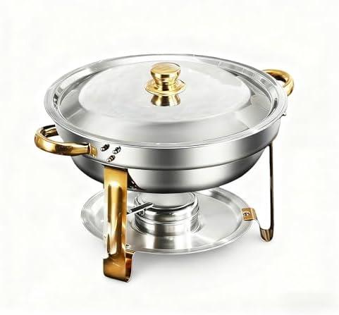 Jioelle Chafing Dishes for Buffet,1 Pack 5QT Round Stainless Steel Chafing Dish Buffet Servers Set,Chafers and Buffets Food Warmer for Parties,Weddings,Catering and Christmas Gatherings.