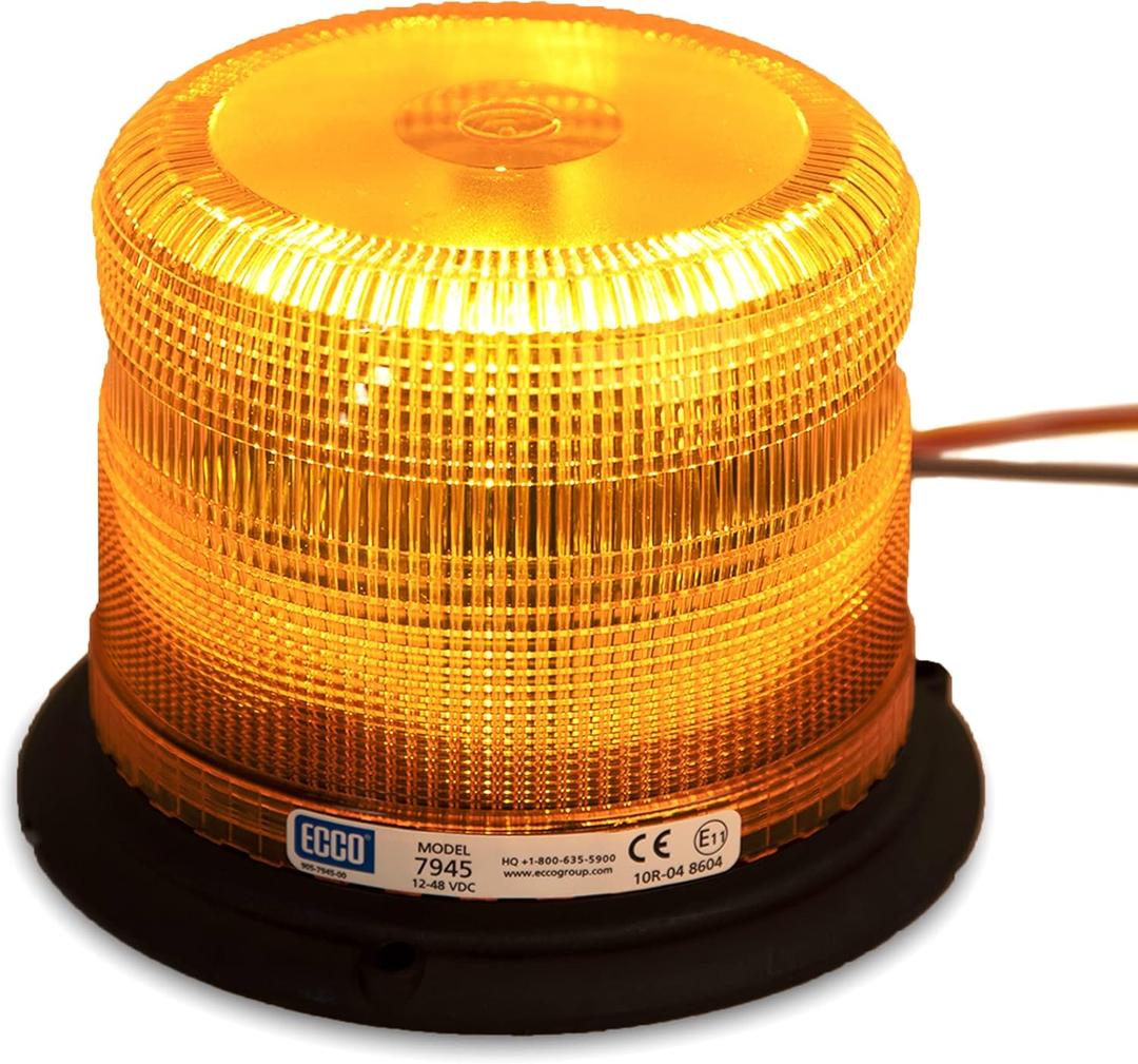 ECCO LED Beacon 6.5 Inch LED Beacon Warning Flash Amber Light High-Intensity 3 Bolt Mount 12V 48V 11 Flash Patterns for Industrial Vehicles Applications Tractor Forklift Excavator, 