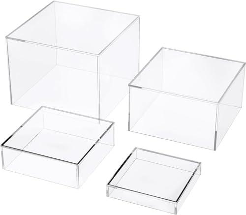 Set of 4 Crystal Clear Acrylic Boxes Cube Display Buffet Nesting Risers with Hollow Bottoms