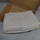 100% French Flax Linen Tablecloths Scalloped Embroidery Rectangle 132Lx60W Inch for Dinners, Parties, Spring, Machine Washable, 12-14 Sets, Linen(Edges-Gold)