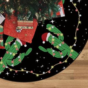 Christmas Tree Skirt Black Tree Skirt Green Cactus Xmas Winter Tree Skirt 48 Inch for Black Christmas Indoor Outdoor Decorations