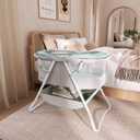 Dream On Me Karley Bassinet, Award Winner Lightweight Travel Baby Bassinet, Foldable Bedside Sleeper, Adjustable Double Canopy, Spacious Design, Soft Fabric, Storage Basket Blue and Grey