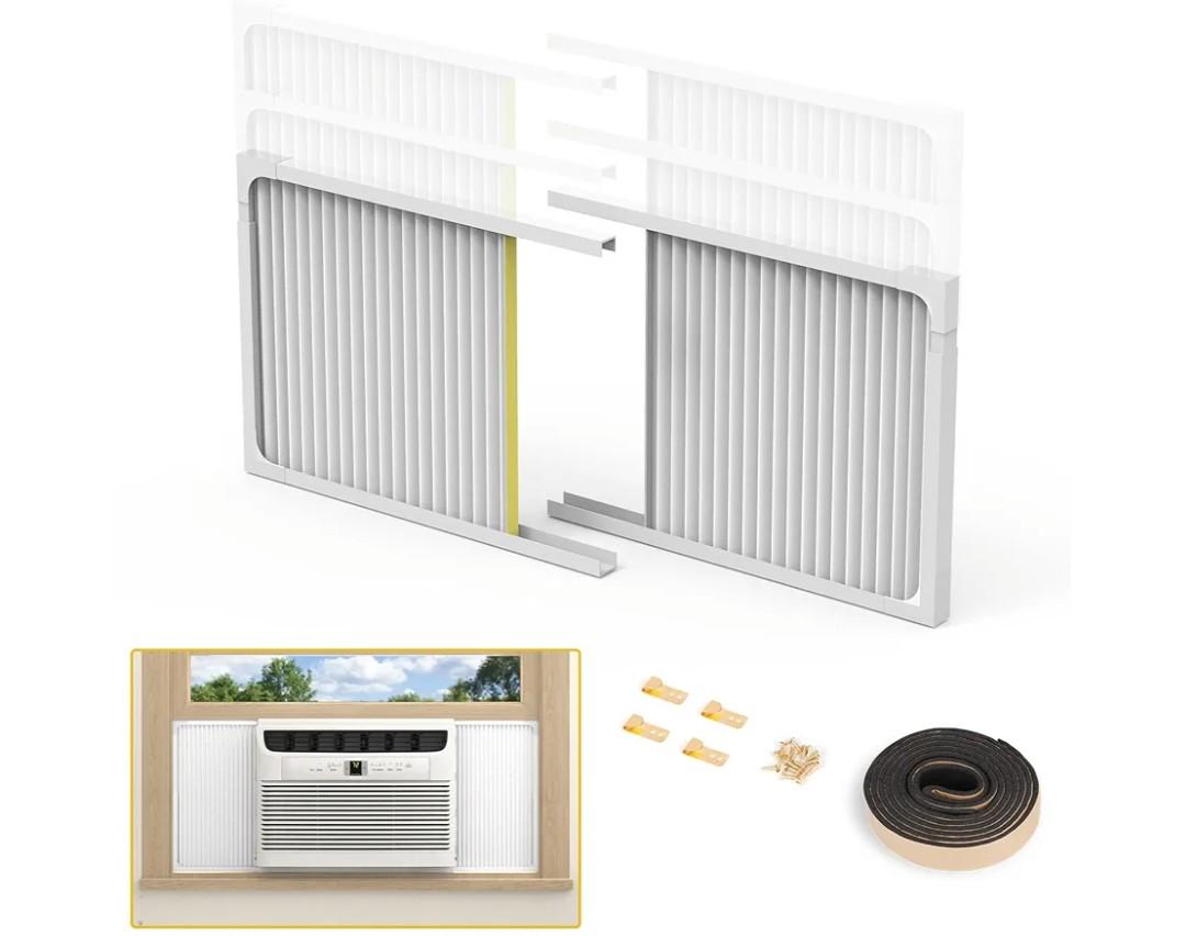 Window Air Conditioner Side Panels with Frame,Adjustable Extra Wide Air Conditioner Side Panels Fits Most 5,000-14,000 BTU Window AC Units,Window AC Side Panel Curtain Kit,2 Pack