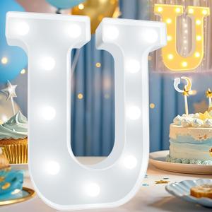 Pooqla LED Marquee Letter Lights, Warm White and Cool White Decorative Lighted Letters, Light Up Alphabet Letters for Boys Girls, Party, Wedding, Bar, Night Light, Birthday Decoration, Letter U