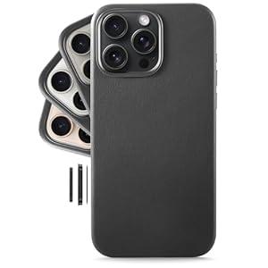 LONLI Classic - for iPhone 16 Pro Max Leather Case [Camera Control Button Coverage] - European Genuine Vele Leather Phone Case - Smoothen and Soften Over Time - [Compatible with Magsafe] - Black