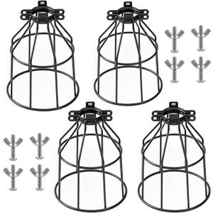 Retisee 4 Pack Farmhouse Vintage Industrial Metal Lamp Guard Cage, Adjustable Industrial Light Cage Replacement, Black DIY Lamp Shade Replacement Accessories for Hanging Pendant Lighting, 4.72 x 4.72 x 7.09 inch