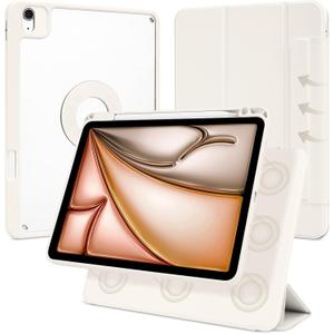 Case for iPad Air 13 Inch M4/M3/M2 2026/2025/2024, iPad Pro 12.9 Inch 6th/5th Gen. 2022/2021 with Pencil Holder, Vertical Stand, Detachable Magnetic Trifold Stand Case,Auto Wake/Sleep, White