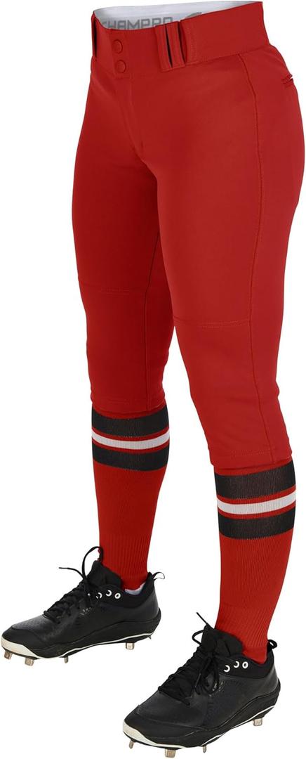 CHAMPRO Women's Standard Knicker Style Low-Rise Softball Pants, Scarlet, Medium