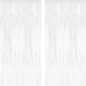 2 Pack Tinsel Backdrop, 3.28 x 7.05 Feet White Party Decorations, Metallic Foil Fringe Curtains Streamer Backdrop, Party Supplies Photo Props for Birthday Anniversaries Wedding