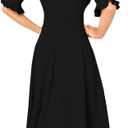 Verdusa Women's Ruffle Half Sleeve A Line Fall Dresses Elegant Fit and Flare Midi Dress (Black, M)