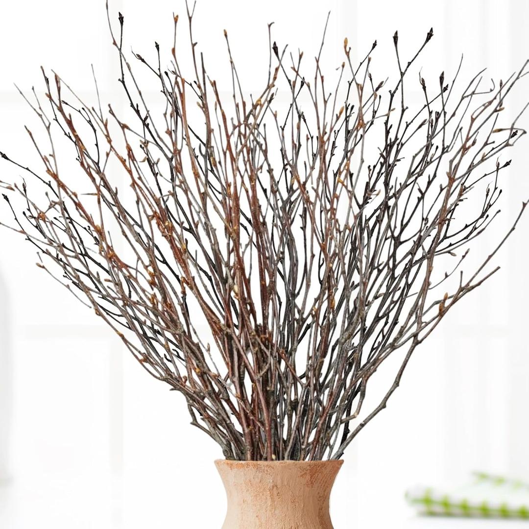 50Pcs Real Dried Birch Twigs - 17" Birch Sticks with Mini Easter Eggs for Easter Decor, 100% Natural Small Birch Branches for Easter Decorations, Centerpieces, Rustic Home Decor, DIY, Wreath