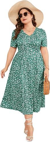 Plus Size Maxi Dress Womens Summer Casual Boho Floral Empire Waist Plus Size Flowy Dress Plus Size Dresses for Curvy Women XL