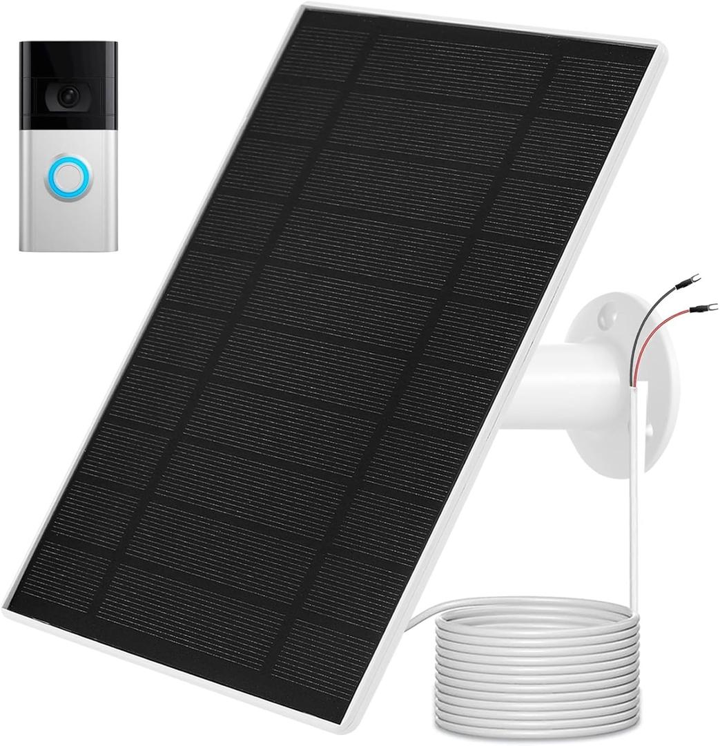 Ring Doorbell Solar Charger, Compatible with Ring Video Doorbell 3/3+/4, Battery Video Doorbell Plus, 13ft Waterproof Charging Cable, 5V6W Fast Charging (White)