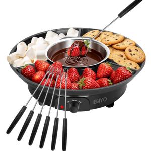 Chocolate Melting Pot Electric Chocolate Fondue Pot Set 3-Section Food Trays with 6pcs Dipping Forks Perfect for Chocolate Cheese Dessert Housewarming Christmas Party Gifts (Black)