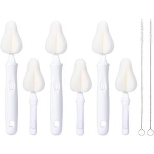 8 Pcs Sponge Nipple Bottle Brushes, Baby Bottle Brush with 3 Pcs Nipple Cleaner, 3 Pcs Replacement Heads and 2 Pcs Straw Brushes, White