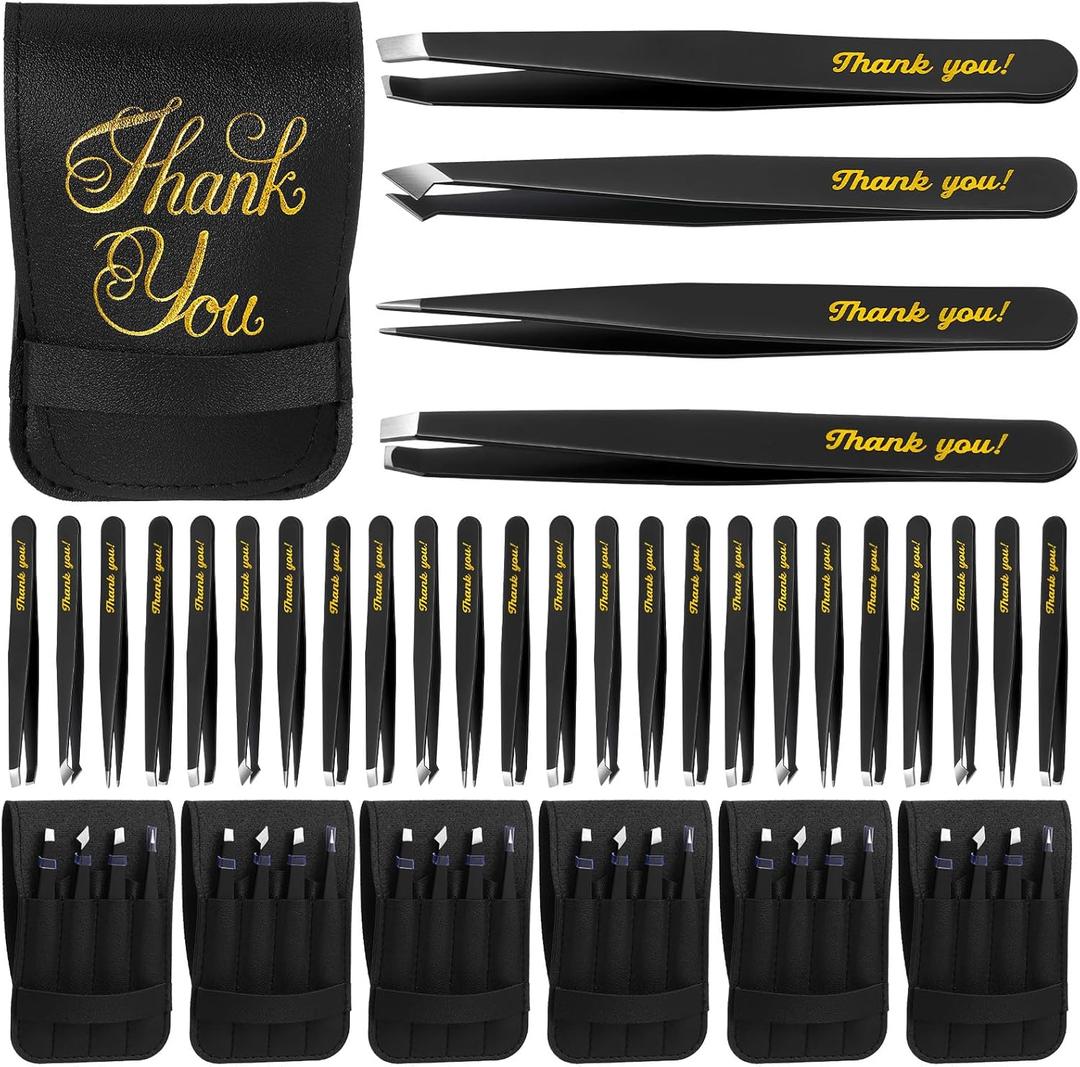 24 Pcs 6 Sets Thank You Gift Tweezers Set Eyebrow Tweezers Christmas Thank You Professional Stainless Steel for Facial Hair for Christmas Stocking Stuffers Gifts for Adults Men Women