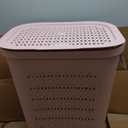 Mind Reader Slim Tapered Laundry Hamper with Lid, Clothes Basket with Swiss Cross Cut-Outs, Lightweight & Ventilated, Plastic, 16.75"L x 12.75"W x 23"H, Pink
