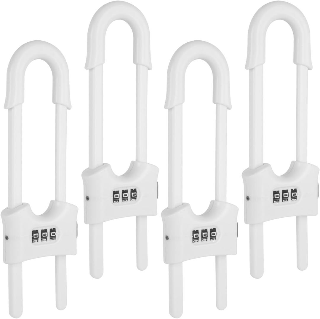4 Packs Sliding Cabinet Locks, Baby Proofing U-shaped Child Safety Latches Adjustable White Locks For Handles Knobs Drawers - White (4PCS White)