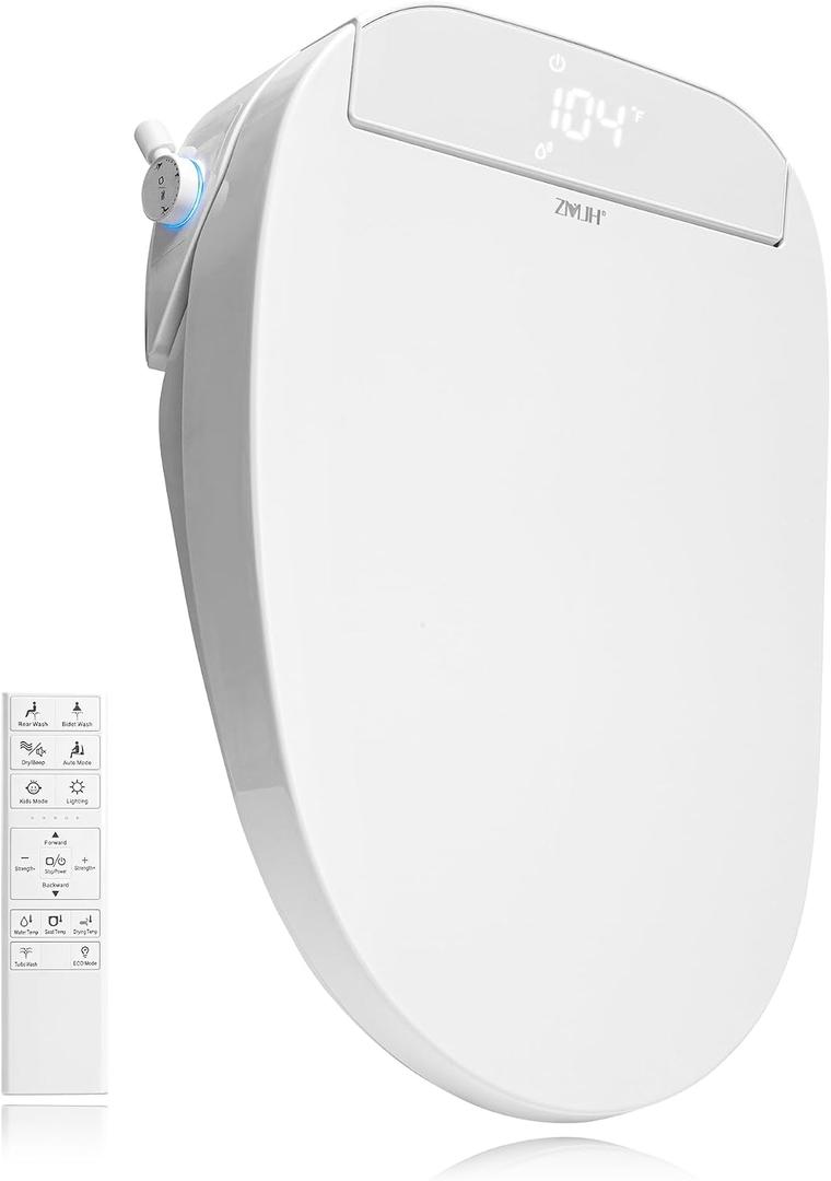 ZMJH Smart Bidet Toilet Seat with Warm Water, Heated Seat, Remote - White