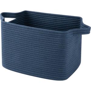 OIAHOMY Woven Storage Basket for Shelves, Rectangle Cotton Rope Baskets for Organizing, 13 x 10 x 9 in, Storage Bins for Dog Toys,Towel,Books,Gift,Blue