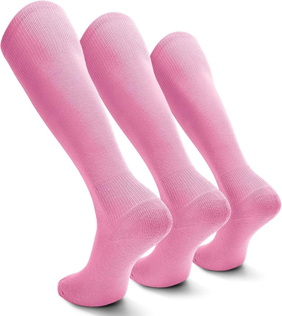 XZQTIVE 3 Pairs Soccer Baseball Softball Socks for Kids Youth Adults – Over the Calf Athletic Sports Football Socks