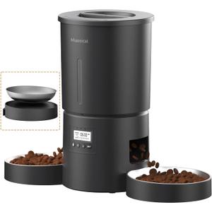 Automatic Cat Feeder 2 Cats, 4.2L Dry Food Auto Dispenser with Double Bowls,Dual Power Supply,Programmable Portion Control,10s Voice Recorder(Black,Stainless Steel Bowls) (Pure Black)