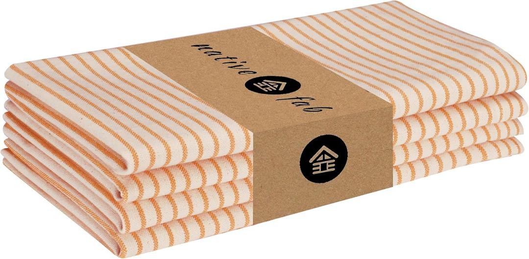 Native Fab Cloth Napkins 18x18 inches, 100% Cotton Vintage Stripped Dinner Napkins, Set of 4, Soft Breathable Absorbent, Machine Washable Cloth Napkins, Orange Beige