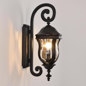 Outdoor Wall Sconces, Black Outdoor Porch Lights, 22.8" H Large Exterior Wall Lanterns, Waterproof Exterior Lighting Fixtures with Water Glass for Patio Garage Doorway
