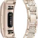 Bling Bands Compatible with Fitbit Charge 6/Charge 5, Dressy Metal Bracelet Luxurious Rhinestone Replacement Wristband for Women, Silver Black Gold