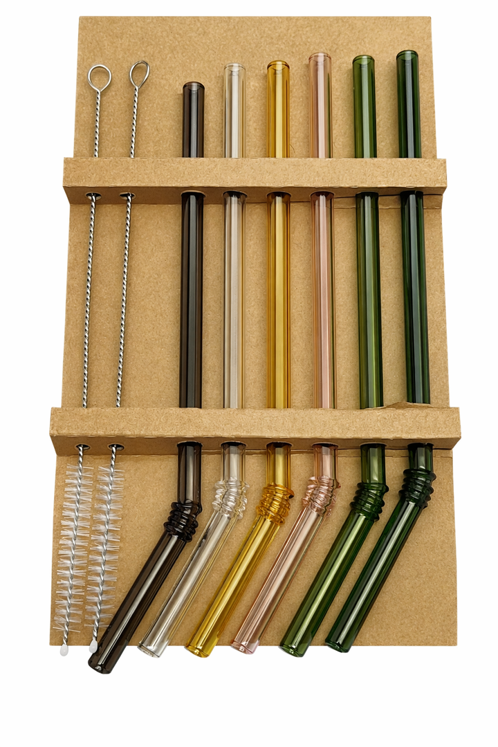 6 Stainless Steel Curved Straws with Cleaners