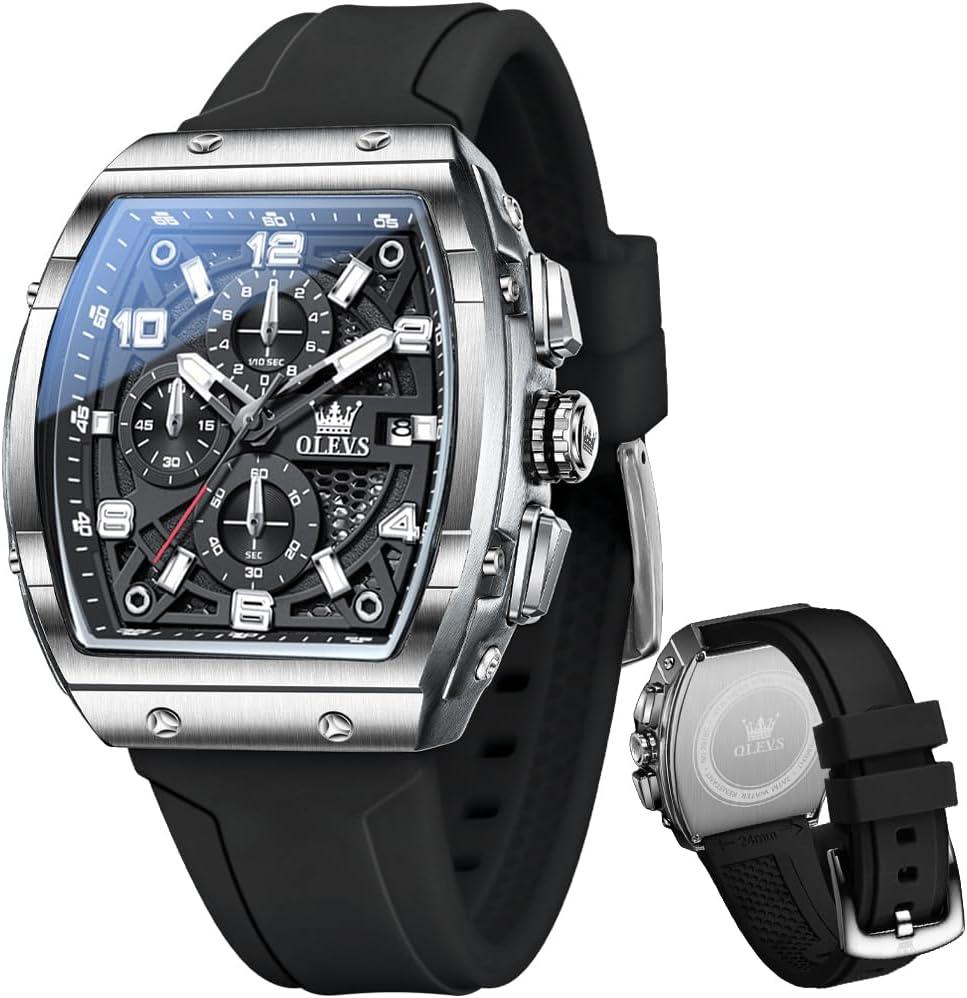 OLEVS Mens Watches Stylish Chronograph Waterproof Luminous Silicon Strap Multifunction Watches for Men Business White Men Wrist Watch