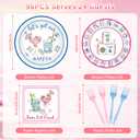 96 Pcs Mahjong Party Supplies, Lets Get Our Mahj On Plates Napkins Forks for 24 Guests, Bam Dot Crack Pink Blue Tableware Set for Mah Jongg Game Night Birthday