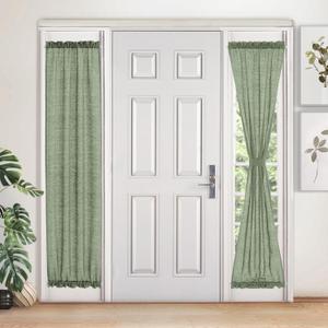 Melodieux Sage Green Semi Sheer Sidelight Curtains for French Door 72 Inches Long, Linen Look Light Filtering Front Door Window Curtains with Tiebacks, 25 by 72 Inch, 2 Panels