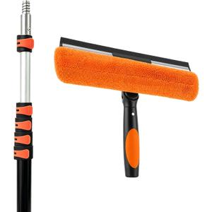 26FT High Window Cleaning Kit with Pole, 2-in-1 Window Squeegee with 5-20 FT Telescoping Extension Pole - Professional Window Washing Kit with Long Handle, Multi-Use Cleaning Tool for High Windows