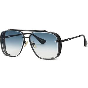 Gtand Fashion Oversized Square Aviator Gradient Sunglasses For Men Vintage Metal Side Shield Steampunk Sun Glasses 64mm (C7 Black Frame/Gradient Blue Lens)