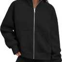 Trendy Queen Womens Sweatshirts Zip Up Hoodies Cropped Crewneck Pullover Casual Jackets Y2k Clothes Fall Fashion Outfits 2025 (Small, Black)