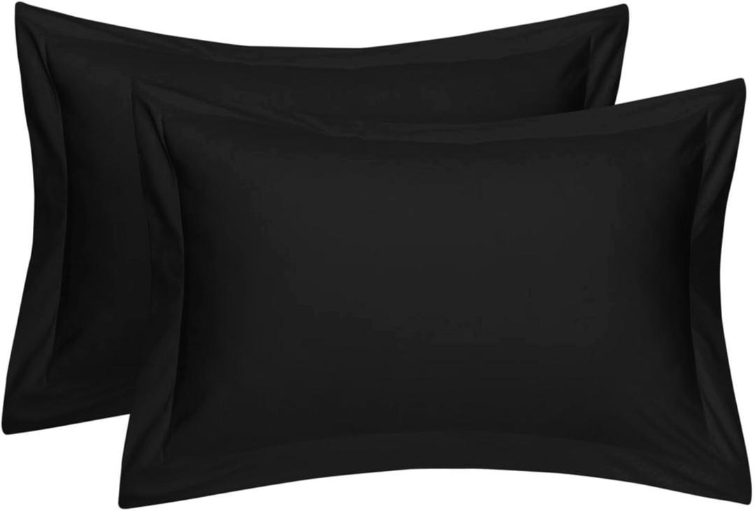 Cotton Metrics Heavy Quality King Pillow Shams Set of 2 Black 650TC 100% Organic Cotton Black Pillow Shams King Size 20X40 Decorative Pillow Cover with 2 Inch Flang