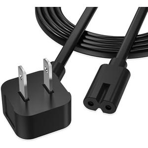 AGVEE 12ft TV Power Cord, 90 Degree UL Listed 18AWG 2-Prong Square AC Power Cable IEC C7 C8 Replacement for Samsung LG Sony Insignia Apple TV LCD LED, Vizio Roku JBL Partybox, Black