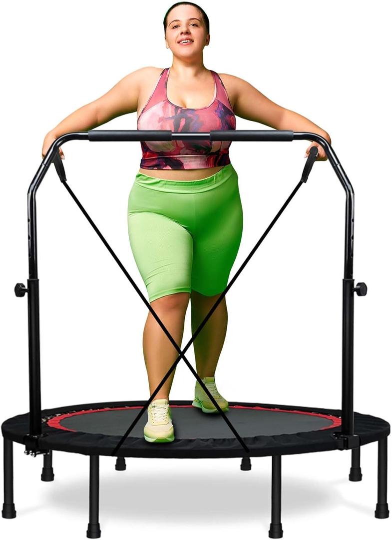 450 LBS Foldable Mini Trampoline for Adults & Kids 40" Rebounder Trampoline with Adjustable Foam Bar for Indoor Workout Fitness (Black)