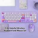 2.4G Full-Size Wireless Keyboard and Mouse Combo, Multi-Color Typewriter Style Round Keycap, Cute Candy Colors, Compatible with Notebook, PC (Purple)