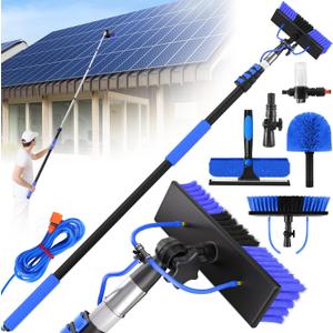 Water Fed Pole Kit,Solar Panel Cleaning Brush and 20Ft Extension Pole,Window Cleaning Pole Kit for High Windows Cleaning,Cleaner Tool with 2 in 1 Window Squeegee and Cobweb Duster