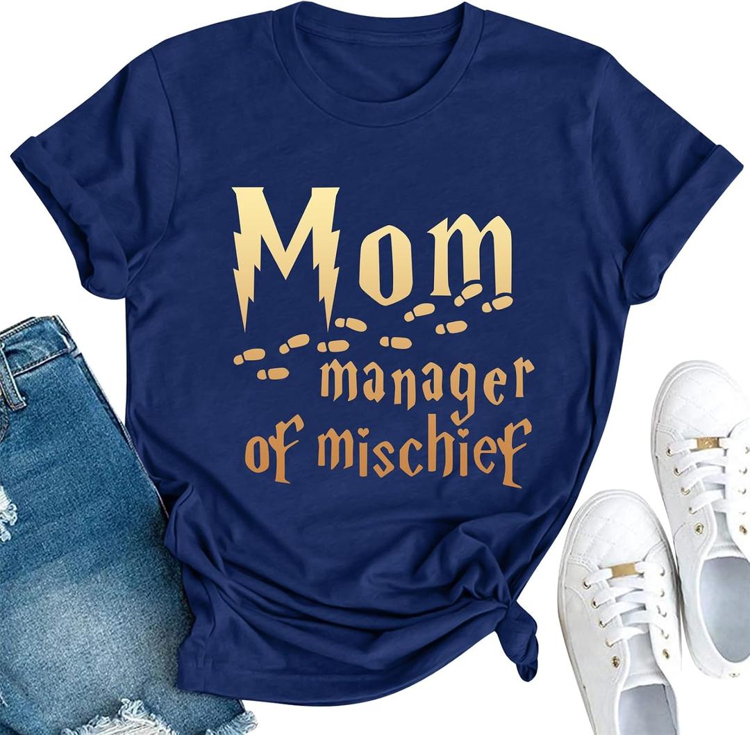 Funny Mom Shirt Women Mom Manager Shirt Magical Mama Shirt Mothers Day Short Sleeve Tee Tops Blue (XL)