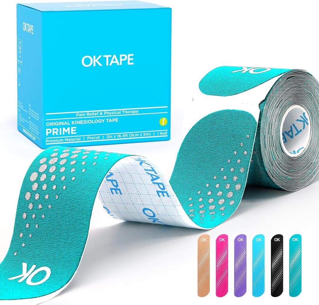 OK TAPE Synthetic Kinesiology Tape Precut Strips, Waterproof Kinesiology Athletic Tape for Joint & Muscle Support, Reflective and Durable K Tape, 2in16.4ft Roll 20PCS | Blue and Green